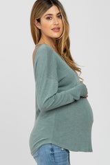 Sage Cutout Back Long Sleeve Maternity Top