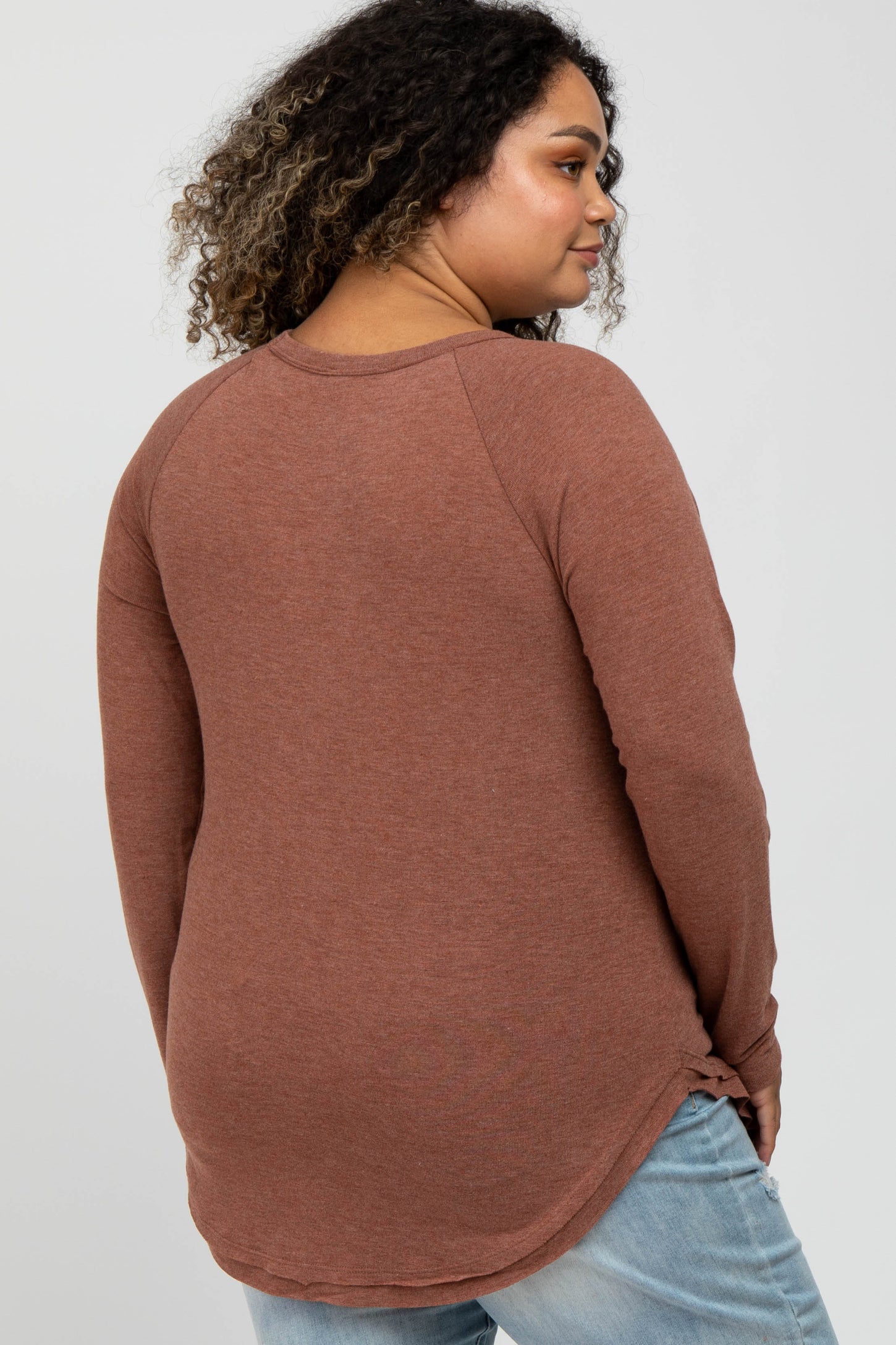 Rust Soft Knit Layered Round Hem Maternity Plus Top