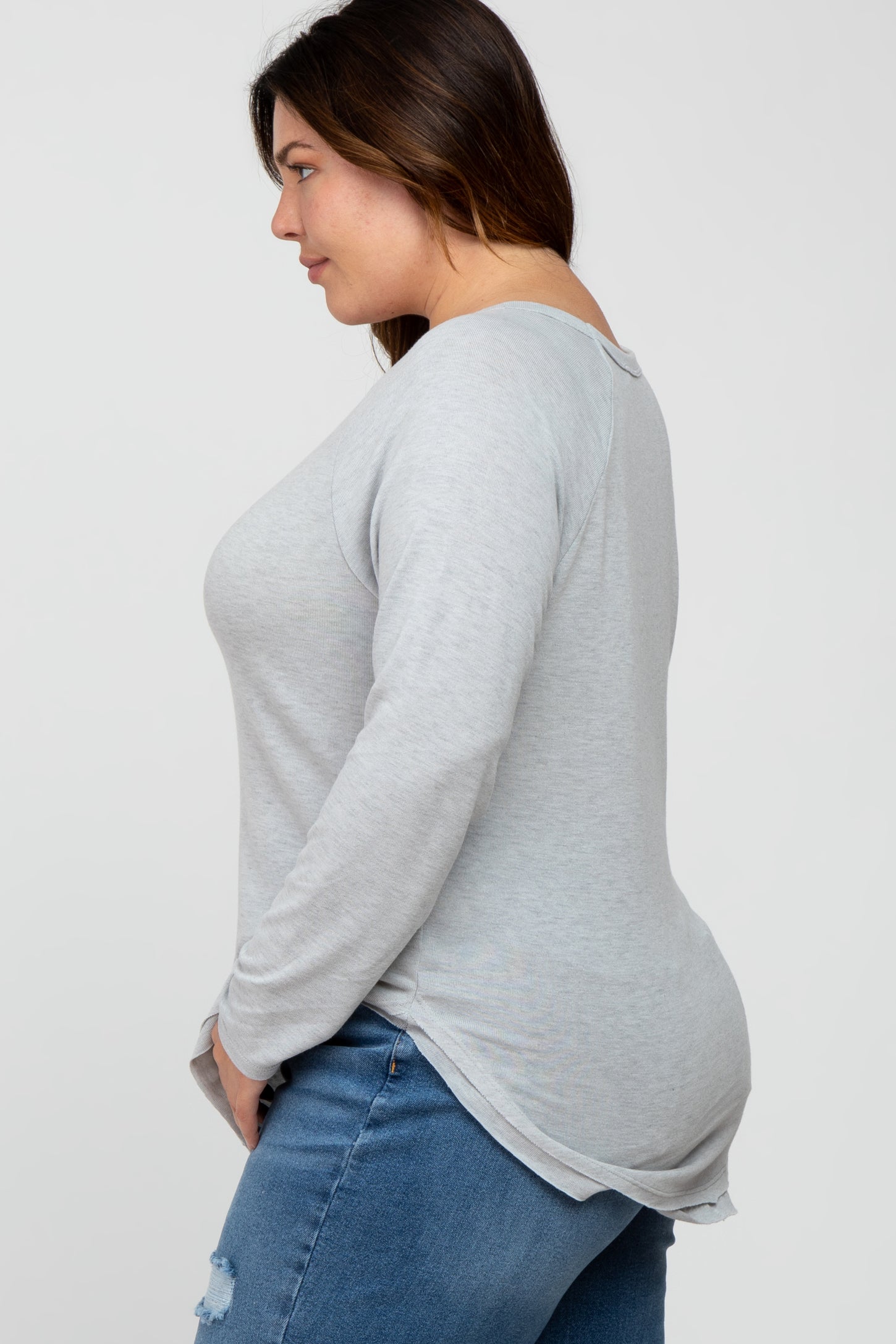 Heather Grey Soft Knit Layered Round Hem Plus Top