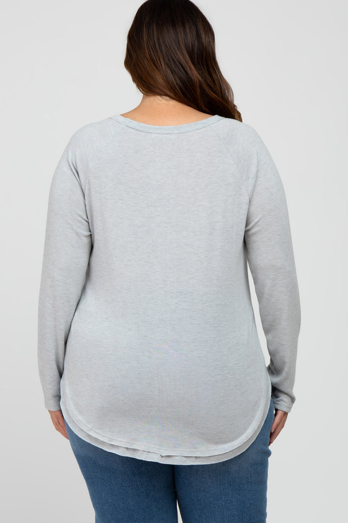 Heather Grey Soft Knit Layered Round Hem Plus Top