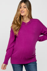 Magenta Mock Neck Exposed Seam Maternity Sweater
