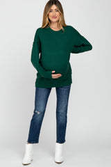 Forest Green Mock Neck Exposed Seam Maternity Sweater
