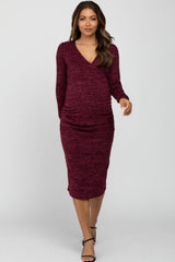 Burgundy Heather Wrap Fitted Maternity Dress