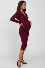 Burgundy Heather Wrap Fitted Maternity Dress
