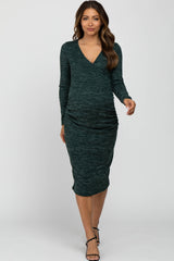 Forest Green Heather Wrap Fitted Maternity Dress
