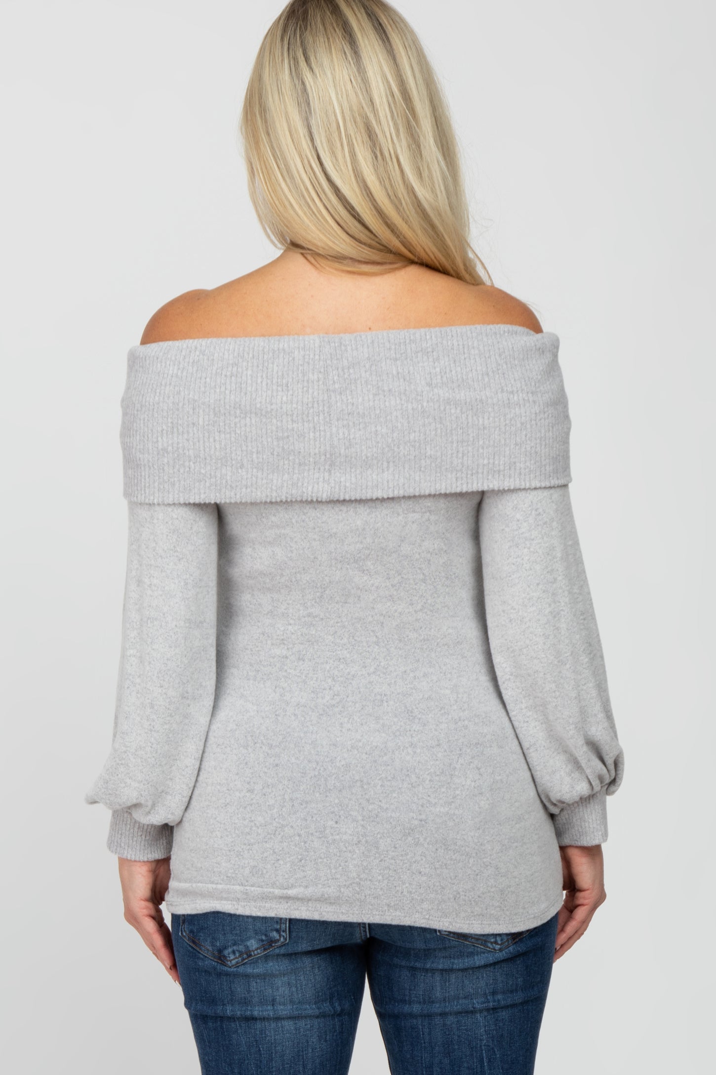 Heather Grey Soft Brushed Off Shoulder Fitted Maternity Top