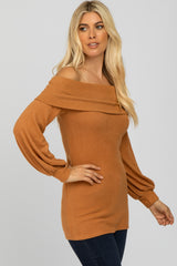 Rust Soft Brushed Off Shoulder Fitted Top