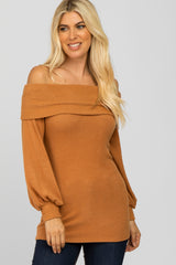 Rust Soft Brushed Off Shoulder Fitted Top