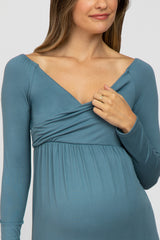 Turquoise Wrap Front Empire Waist Maternity Maxi Dress
