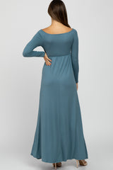 Turquoise Wrap Front Empire Waist Maternity Maxi Dress