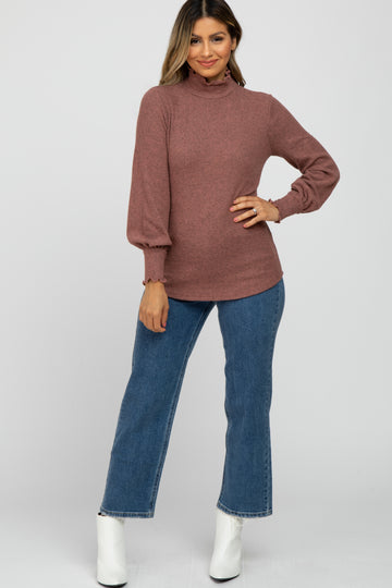 Mauve Brushed Ribbed Mock Neck Top