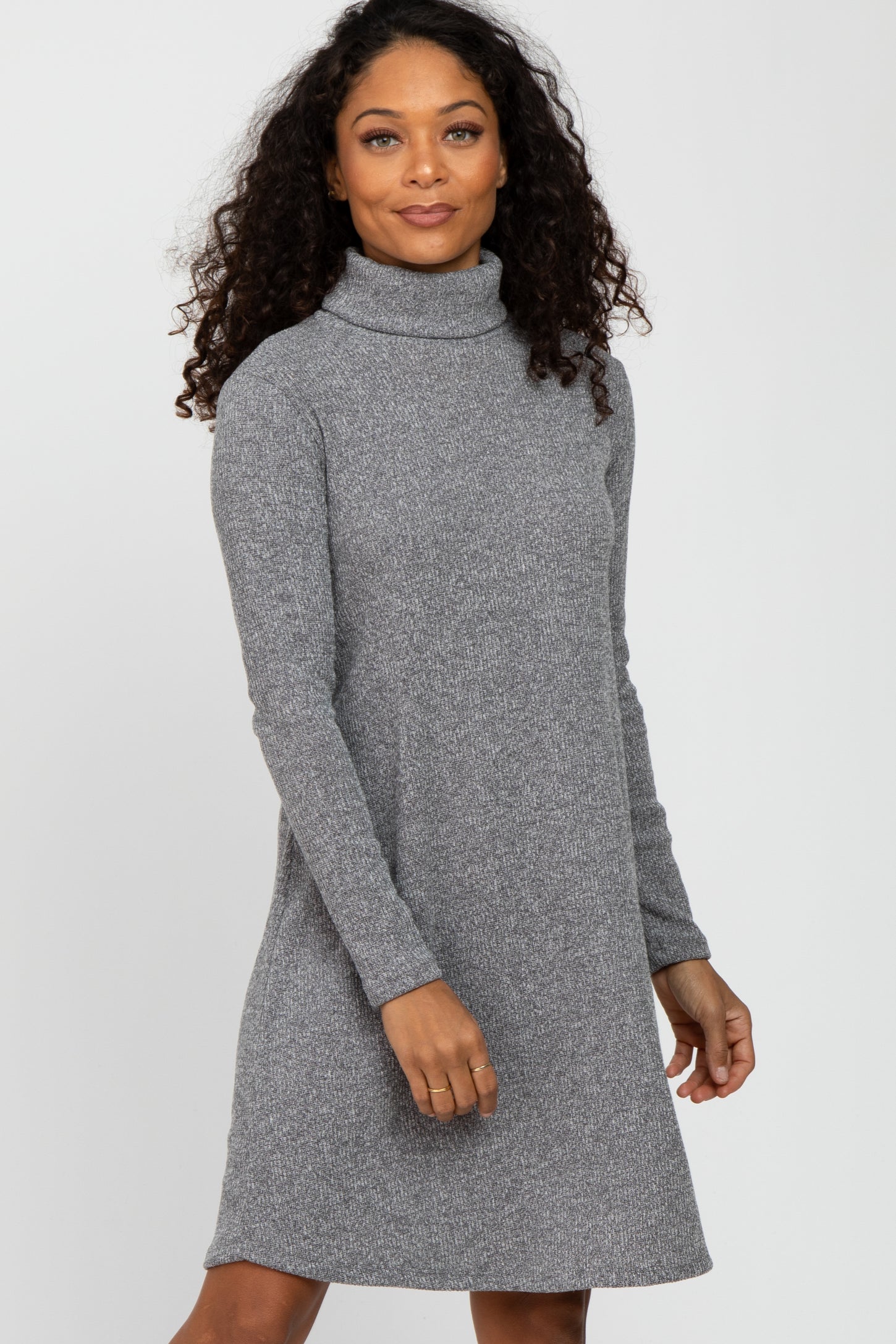 grey ribbed turtleneck dress LISA YANG GREY RIBBED CASHMERE TURTLENECK DRESS - SIZE 2/M