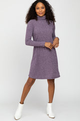 Purple Ribbed Turtleneck Dress