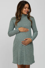 Sage Ribbed Turtleneck Maternity Dress
