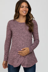Mauve Heather Knit Layered Front Maternity/Nursing Top