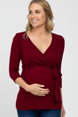 Burgundy Brushed Knit Maternity Wrap Top