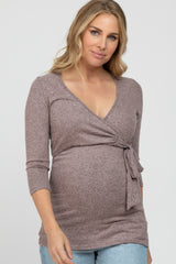 Pink Brushed Knit Maternity Wrap Top