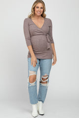 Pink Brushed Knit Maternity Wrap Top