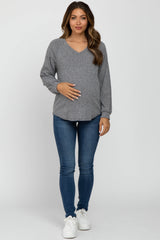 Black Marled V-Neck Long Sleeve Maternity Top