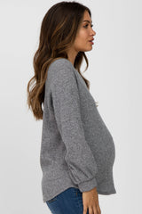 Black Marled V-Neck Long Sleeve Maternity Top