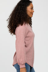 Pink Marled V-Neck Long Sleeve Top