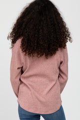 Pink Marled V-Neck Long Sleeve Top
