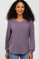 Purple Marled V-Neck Long Sleeve Top