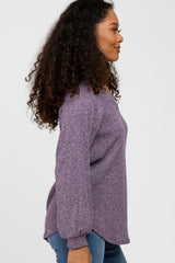 Purple Marled V-Neck Long Sleeve Top