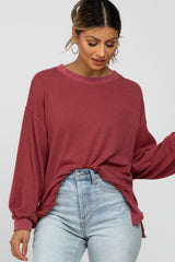 Red Long Sleeve Ribbed Accent Top