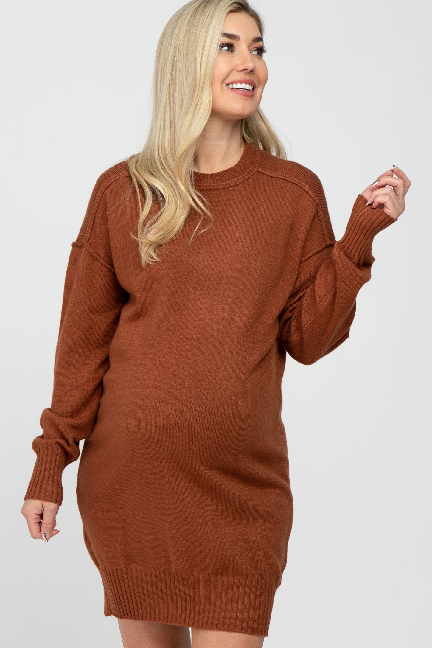 Rust Mock Neck Sweater Maternity Dress