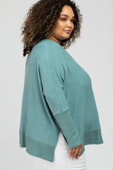 Teal Soft Brushed Knit Dolman Sleeve Side Slit Maternity Plus Top