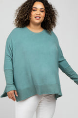 Teal Soft Brushed Knit Dolman Sleeve Side Slit Maternity Plus Top