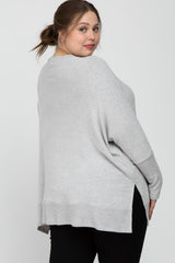 Heather Grey Soft Brushed Knit Dolman Sleeve Side Slit Maternity Plus Top