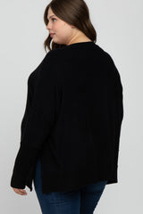 Black Soft Brushed Knit Dolman Sleeve Side Slit Maternity Plus Top