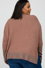 Mocha Soft Brushed Knit Dolman Sleeve Side Slit Maternity Plus Top