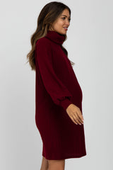 Burgundy Brushed Rib Turtleneck Maternity Dress