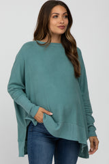 Teal Soft Brushed Knit Dolman Sleeve Side Slit Maternity Top
