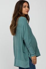 Teal Soft Brushed Knit Dolman Sleeve Side Slit Maternity Top