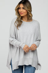 Heather Grey Soft Brushed Knit Dolman Sleeve Side Slit Maternity Top