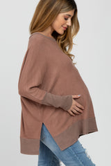 Mocha Soft Brushed Knit Dolman Sleeve Side Slit Maternity Top