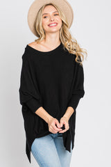 Black Soft Brushed Knit Dolman Sleeve Side Slit Top