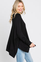 Black Soft Brushed Knit Dolman Sleeve Side Slit Top