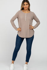 Taupe Button Accent Long Sleeve Top