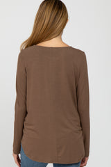 Mocha Button Accent Long Sleeve Maternity Top