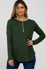 Olive Button Accent Long Sleeve Maternity Top