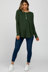 Olive Button Accent Long Sleeve Top