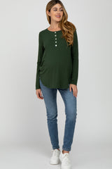 Olive Button Accent Long Sleeve Maternity Top