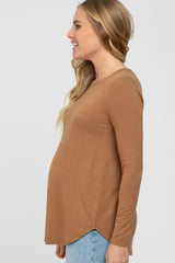 Camel Basic Long Sleeve Maternity Top