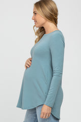 Blue Basic Long Sleeve Maternity Top