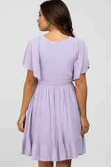 Lavender Smocked Front Ruffle Hem Maternity Dress